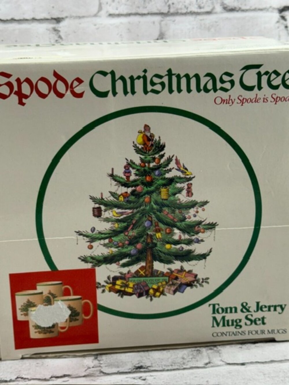 Vintage Spode Christmas Tom Jerry Mug Set 4 Cups Coffee Egg Nog Box Limited Tree